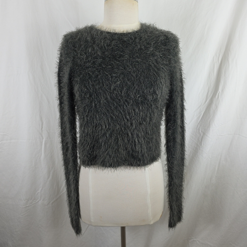 Abercrombie & Fitch Furry Pullover Crew Neck Sweater Womens M Gray Preppy